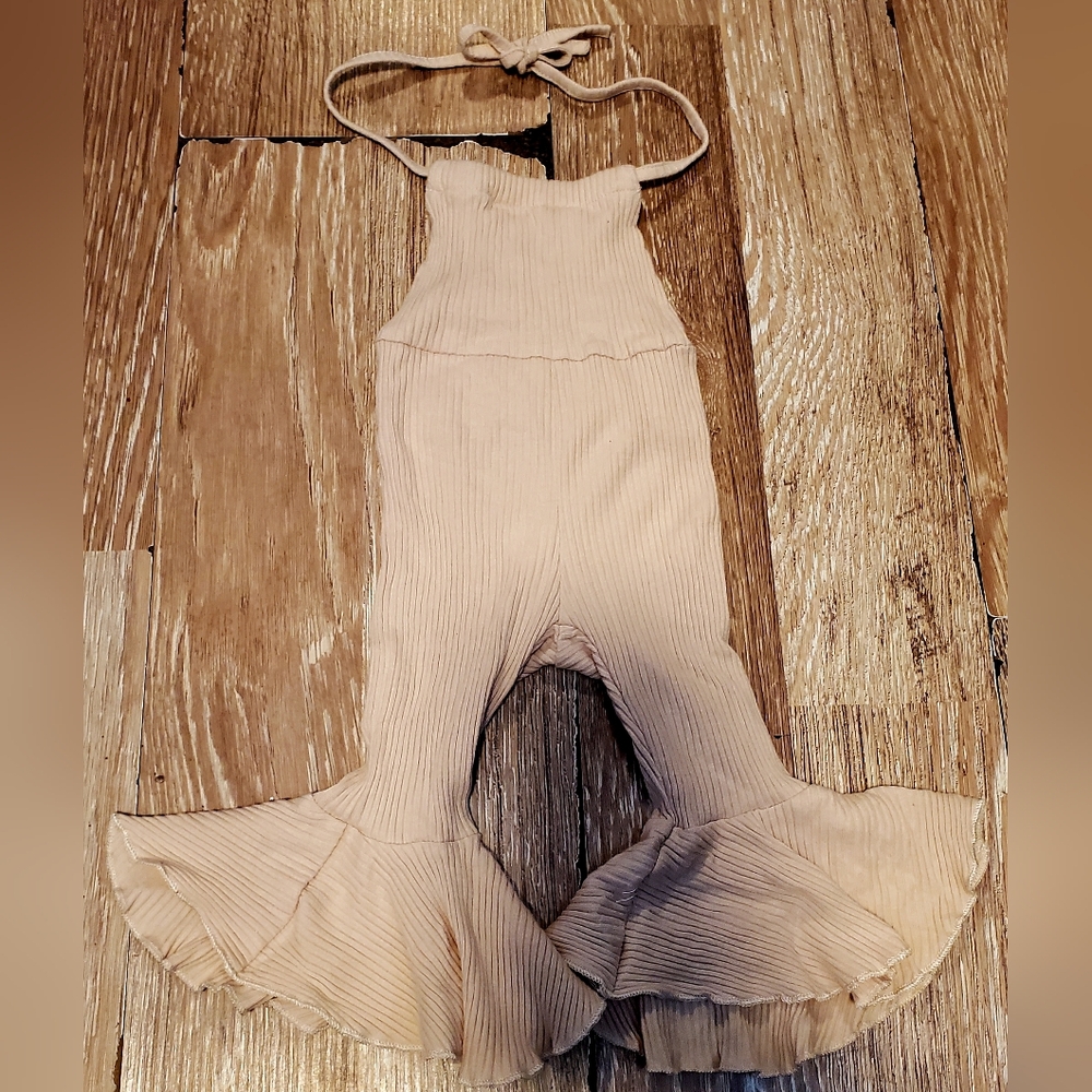 FOSHAN Kids Tan Bell Bottom Jumpsuit